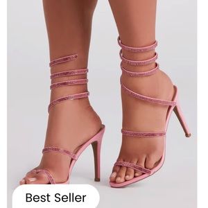 Sequin pink ankle wrap heels
